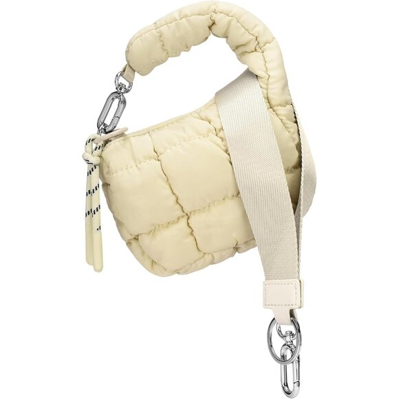 Women's Tan Mini Quilted Wristlet Pouch Cute Charm Gift Puffer Evening Handbag - Picture 2 of 7